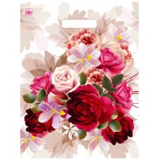 Пакет ПВД с вырубной ручкой 440*400*0,100 Пионы на бежевом Цена за 50шт!!!